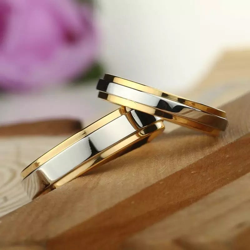 Gold with Silver Lining Stainless Steel Couples Rings