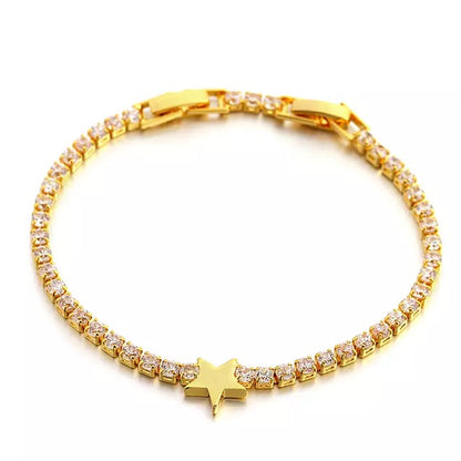 Flashbuy Luxury Gold Zircon Stainless Steel Tennis Bracelet with Star Charm