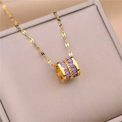 Round Zircon Crystal Stainless Steel Necklace