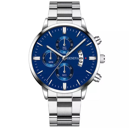 Geneva Silver & Blue Sports Stainless Steel Watch for Men