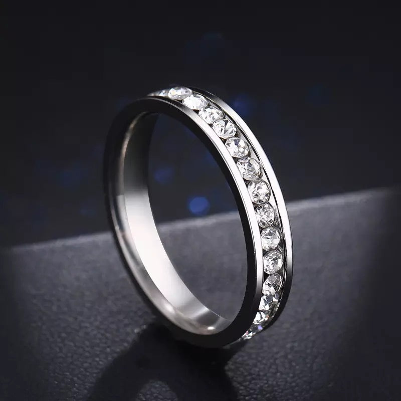 Silver Stainless Steel Crystal Ring