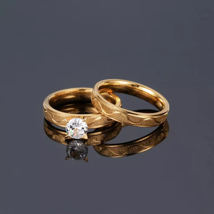 Golden Zircon Stone Stainless Steel Couples Rings