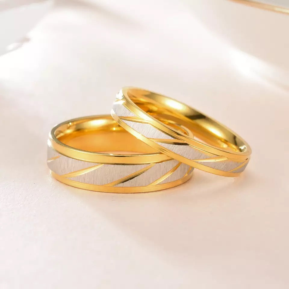 Golden Frosted Stainless Steel Couples Rings