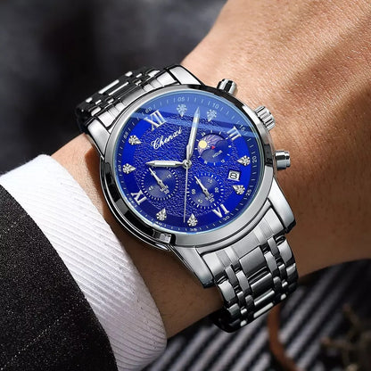 CHENXI Silver & Blue Luxury Sports Stainless Steel Watch for Men