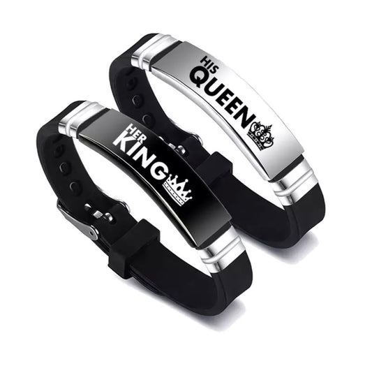 His Queen Her King Silicone Couple's Bracelets - Style 4