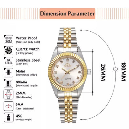 CHENXI Luxury Silver with Gold Stainless Steel Watch for Women