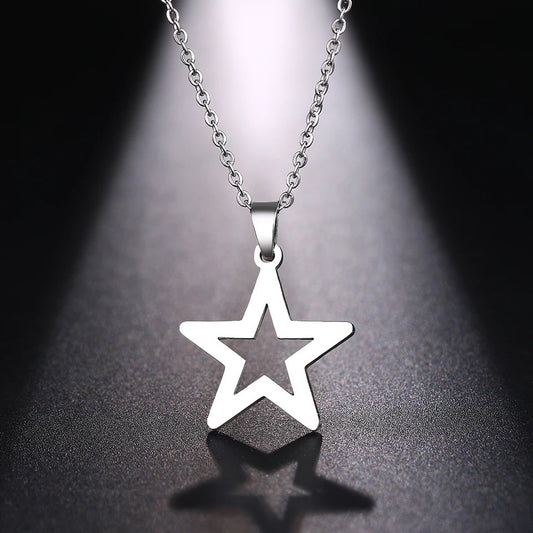 Hollow Star Silver Stainless Steel Necklace