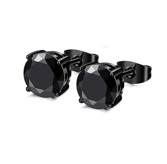 Unisex 6MM Black Round Stud Stainless Steel Earrings