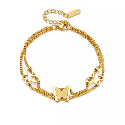 Double Layer Butterfly Charm Stainless Steel Bracelet