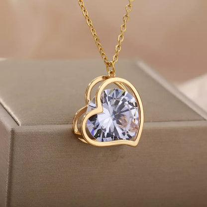 Zircon Heart Stainless Steel Necklace