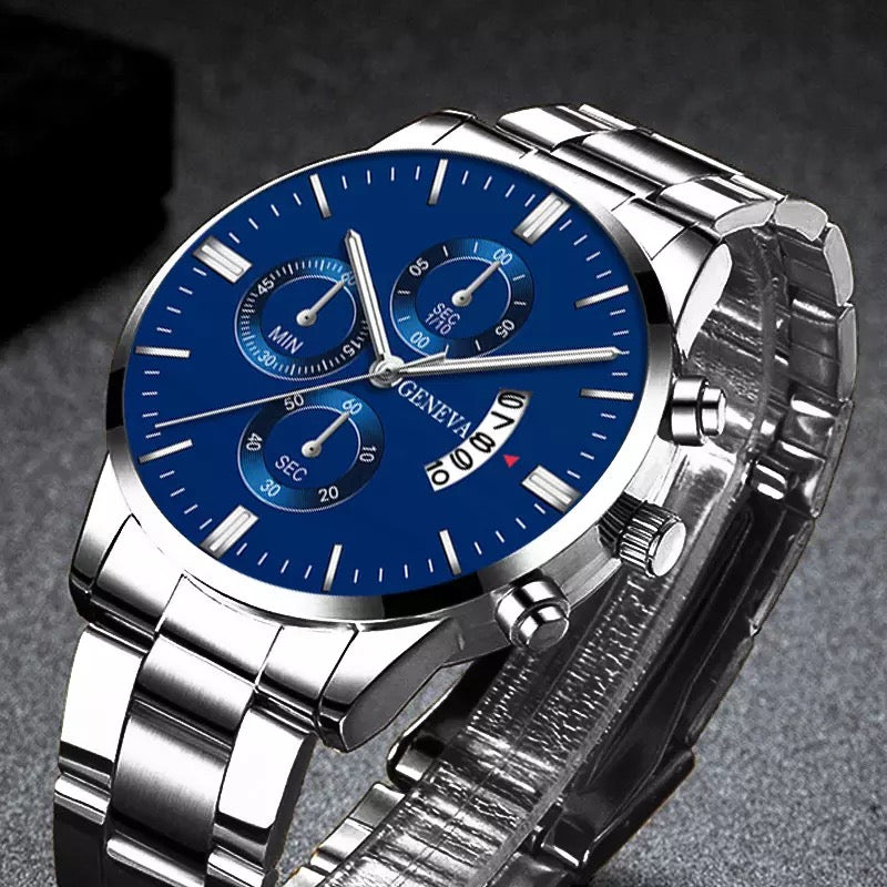 Geneva Silver & Blue Sports Stainless Steel Watch for Men