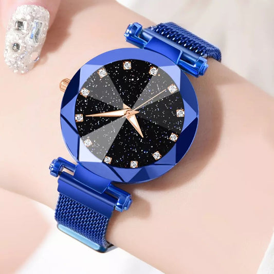 Blue Magnetic Galaxy Quartz Stainless Steel Watch for Women