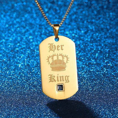 His Queen Her King Gold Dog Tag Couples Necklace Set