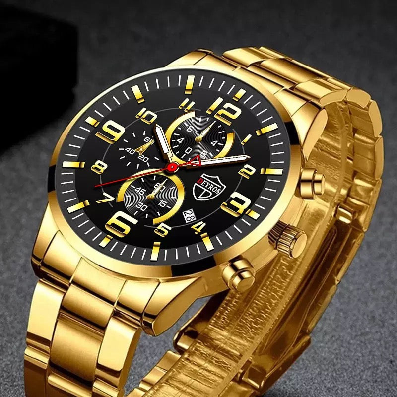 DEYROS Gold & Black Sports Stainless Steel Watch for Men