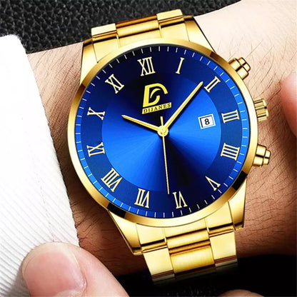 DIJANES Gold & Blue Sports Stainless Steel Watch for Men