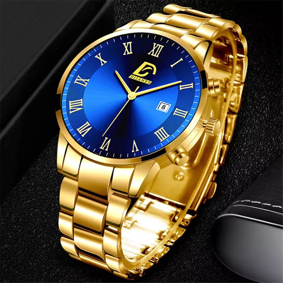 DIJANES Gold & Blue Sports Stainless Steel Watch for Men