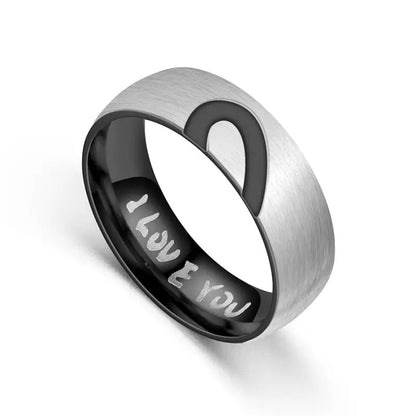 I Love You Crystal Heart Stainless Steel Couples Rings