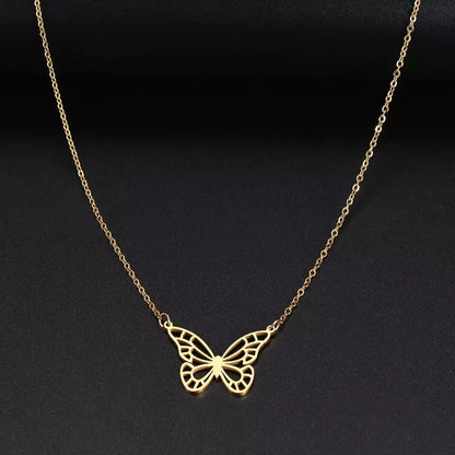 Elegant Gold Hollow Butterfly Stainless Steel Necklace