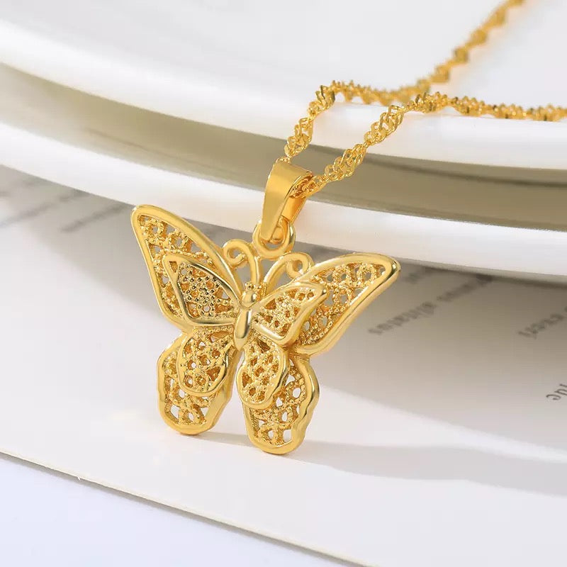 Double Butterfly Stainless Steel Necklace