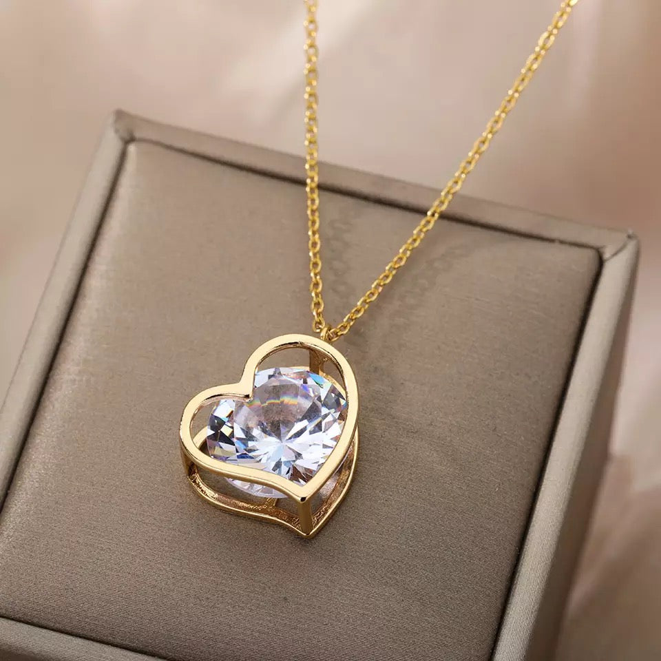 Zircon Heart Stainless Steel Necklace