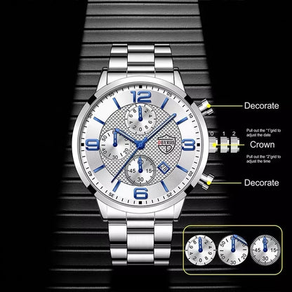 DIJANES Silver Luminous Clock Stainless Steel Watch for Men