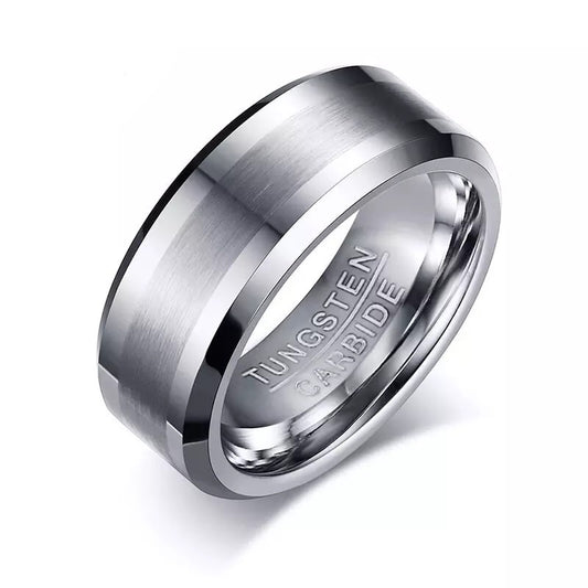 Silver Beveled Edge Tungsten Carbide Ring (#TCR-014)