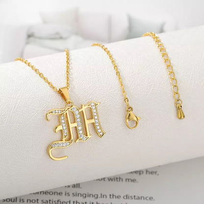 Initial Letter Zircon Stainless Steel Necklace