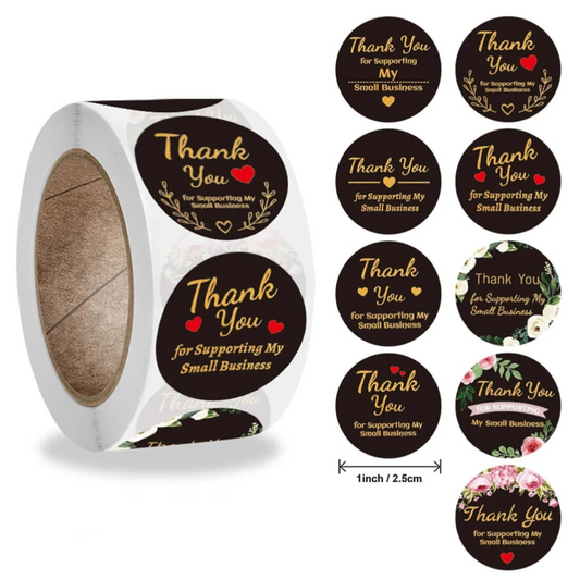 50pcs 1" Black Thank You Stickers